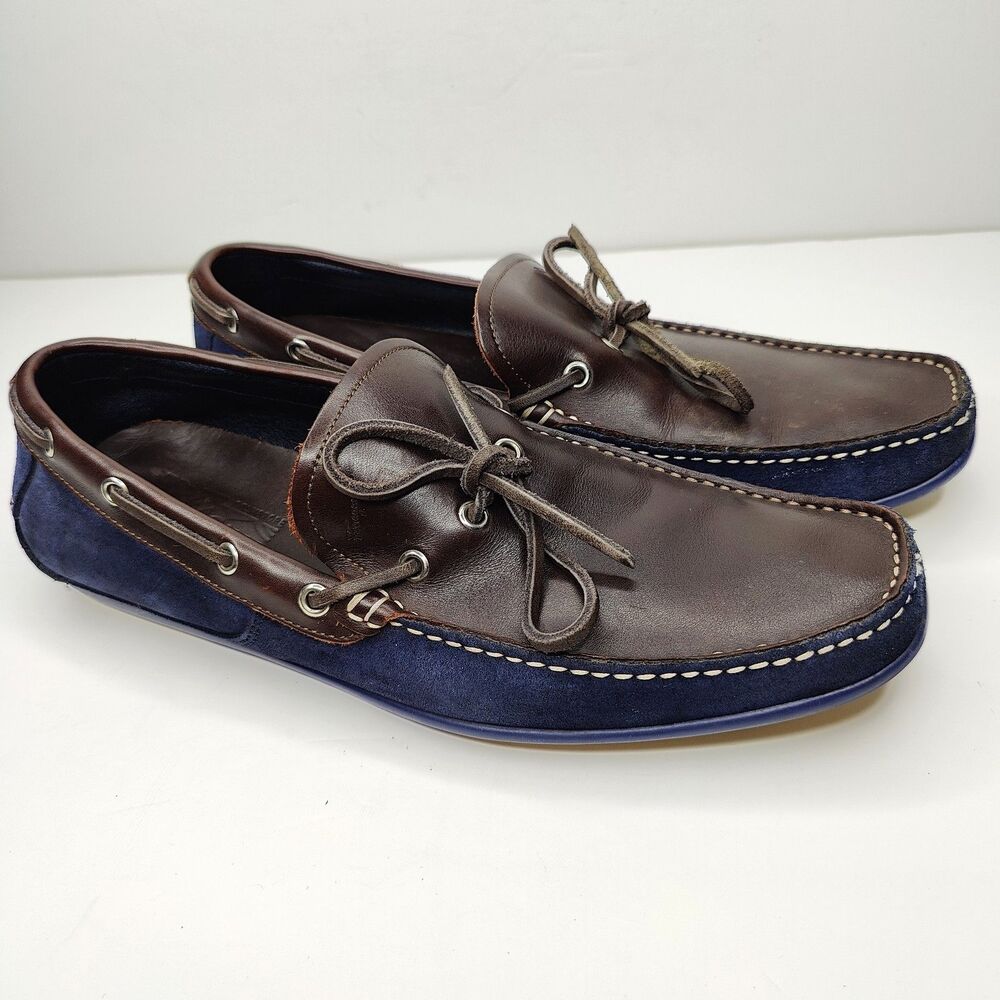Salvatore Ferragamo Boat Shoes Brown Loafer Blue Suede Mens Size 10 D